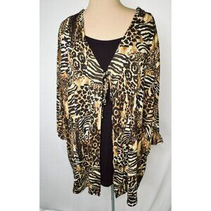 Liz & Me Womens 3X Cat Animal Print Open Front Cardigan Top 26/28W